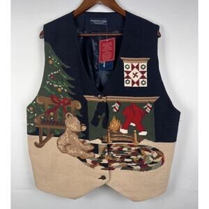 Vintage 90s The Eagle's Eye Embroidered Vest Cottagecore Bear Christmas Sz 3X148